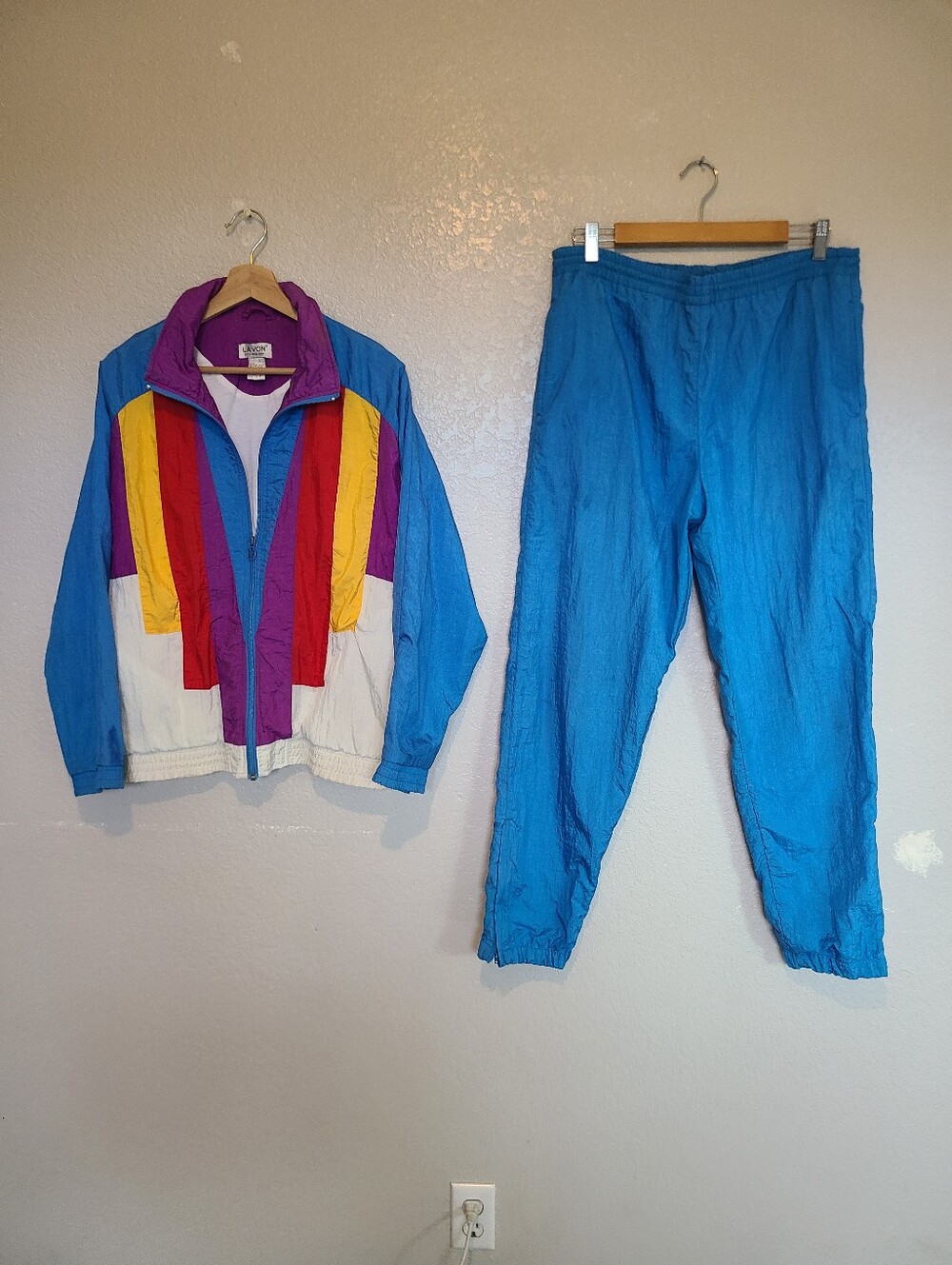 Vintage 80s Lavon 2 Piece Colorblock Track Suit Windbreaker Jacket & Pants